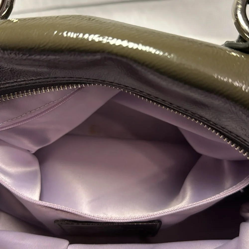 Coach Madison Sabrina Satchel Olive Green/Gray Authentic Patent Leather Purse